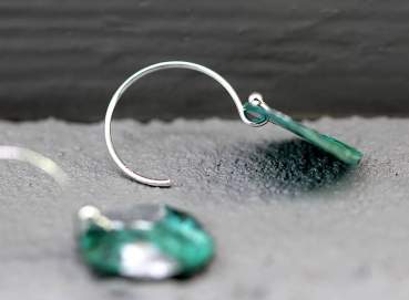Silver dipped green shell earrings. Sterling silver delicate dangle earrings